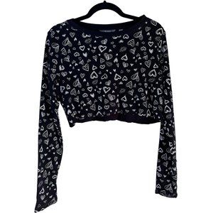 Hearts Theme Distressed Black & White Short Knit Top by Anybody Junior's Size S
